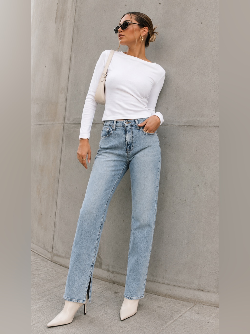 Good American Good Icon Inseam Slits Straight Long Inseam Denim Jeans Good American Good Icon Inseam Slits Straight Long Inseam Denim Jeans